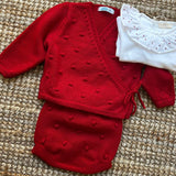 Completo incrociatino + bloomers lavorazione noccioline rosso Mi Lucero x LA NUVOLA LAB I25307 I25309
