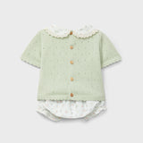 Completo spezzato newborn maglioncino con colletto + bloomers fantasia DK194