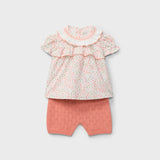 Completo spezzato newborn camicetta collo frill + bloomers in filo DK203