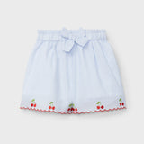 Completo righine azzurro e bianco con ciliegie top senza maniche frill in sbieco e shorts DK401 DK405