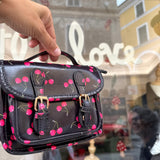 Borsa cartella mini nero fantasia ciliegie con tracolla Naj-Oleari