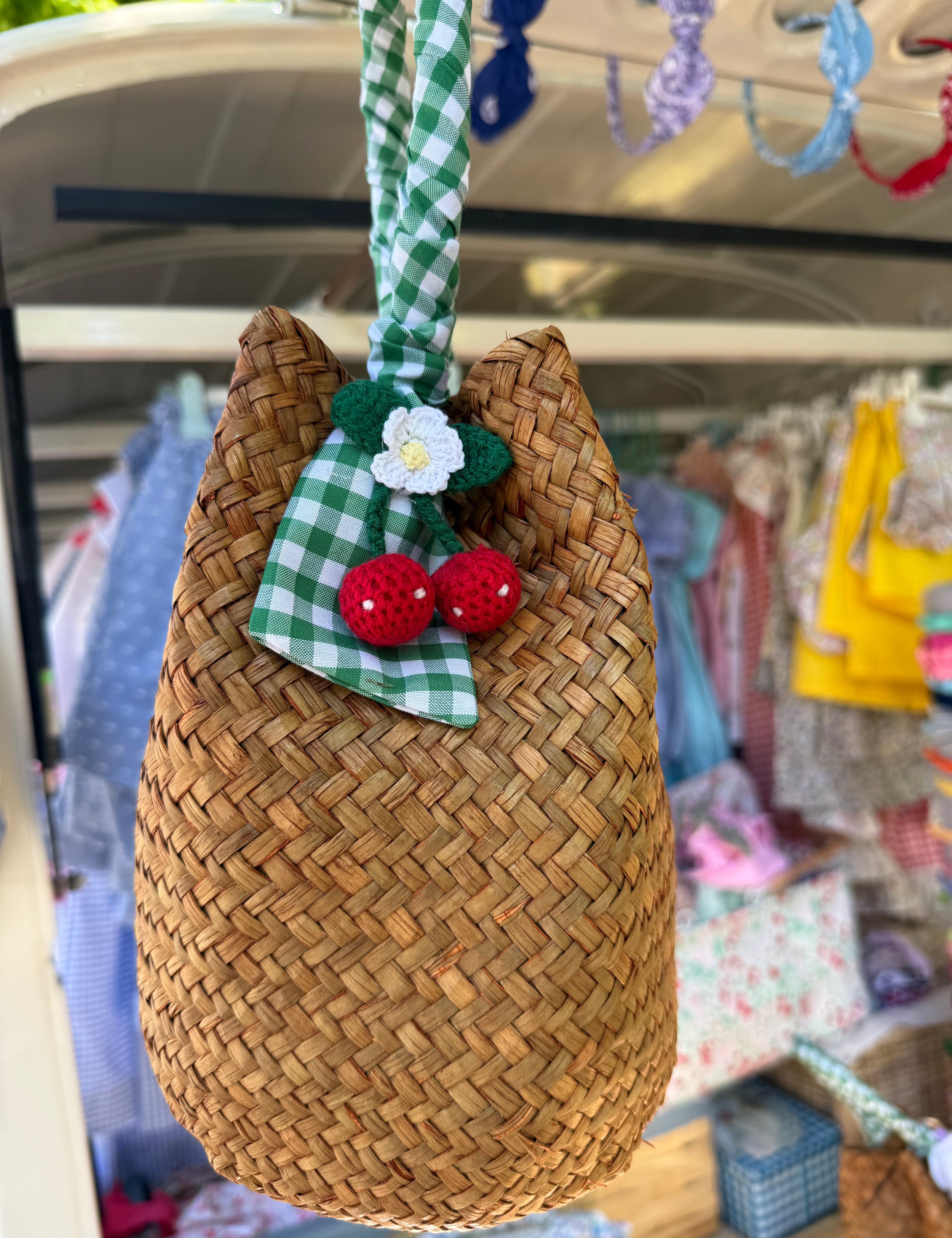 Borsa LAB paglia manico vichy con ciliegie