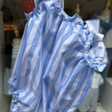 Costume LAB intero in cotone righe azzurro e bianco con fiocchi
