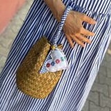 Borsa LAB paglia manico fantasia con cuore imbottito stoffa vintage