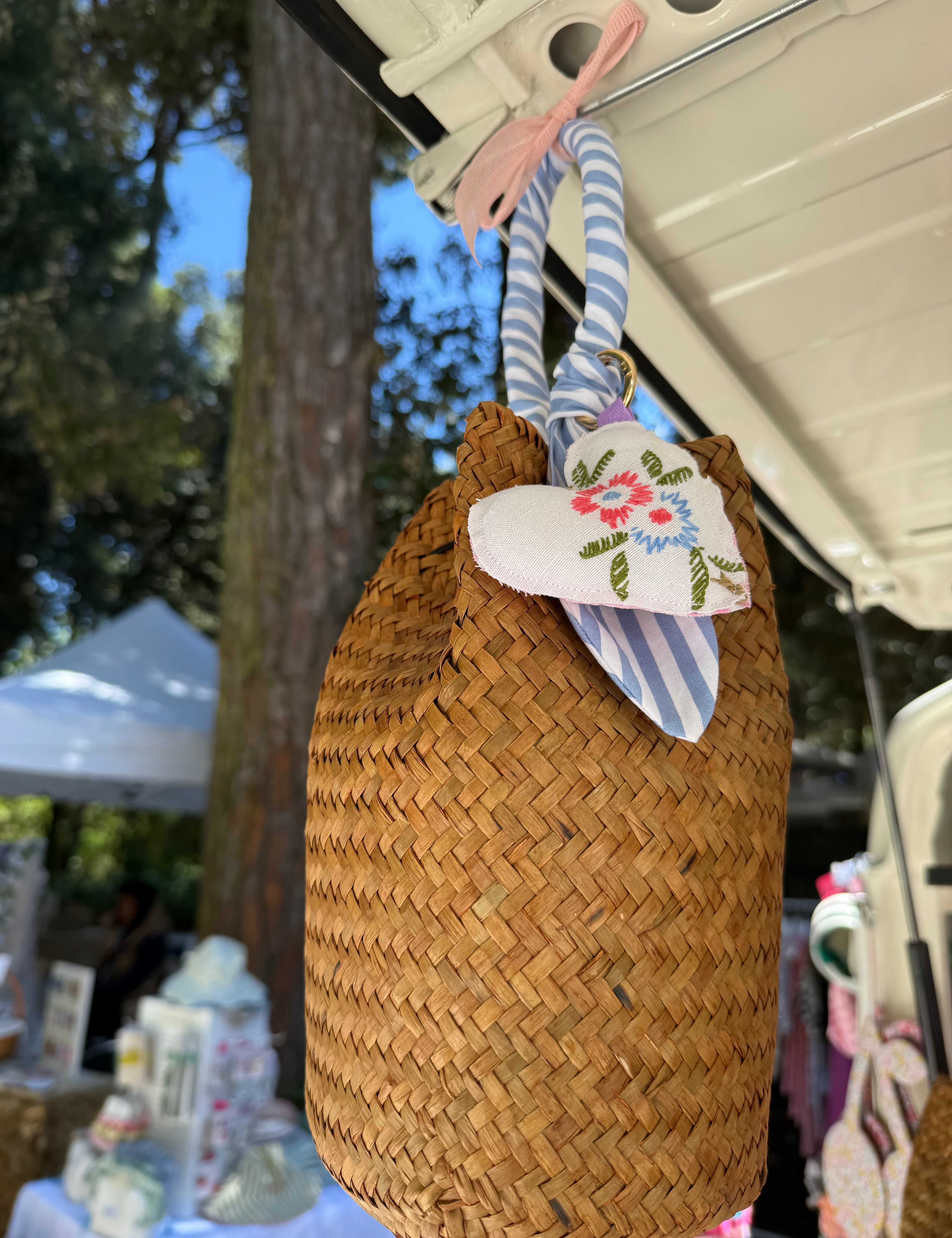 Borsa LAB paglia manico fantasia con cuore imbottito stoffa vintage