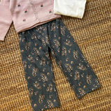 Pantalone LAB velluto a costine stampa fiori base carta da zucchero