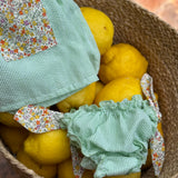 Costume boxer LAB in cotone righine bianco e verde dettagli fiorellini