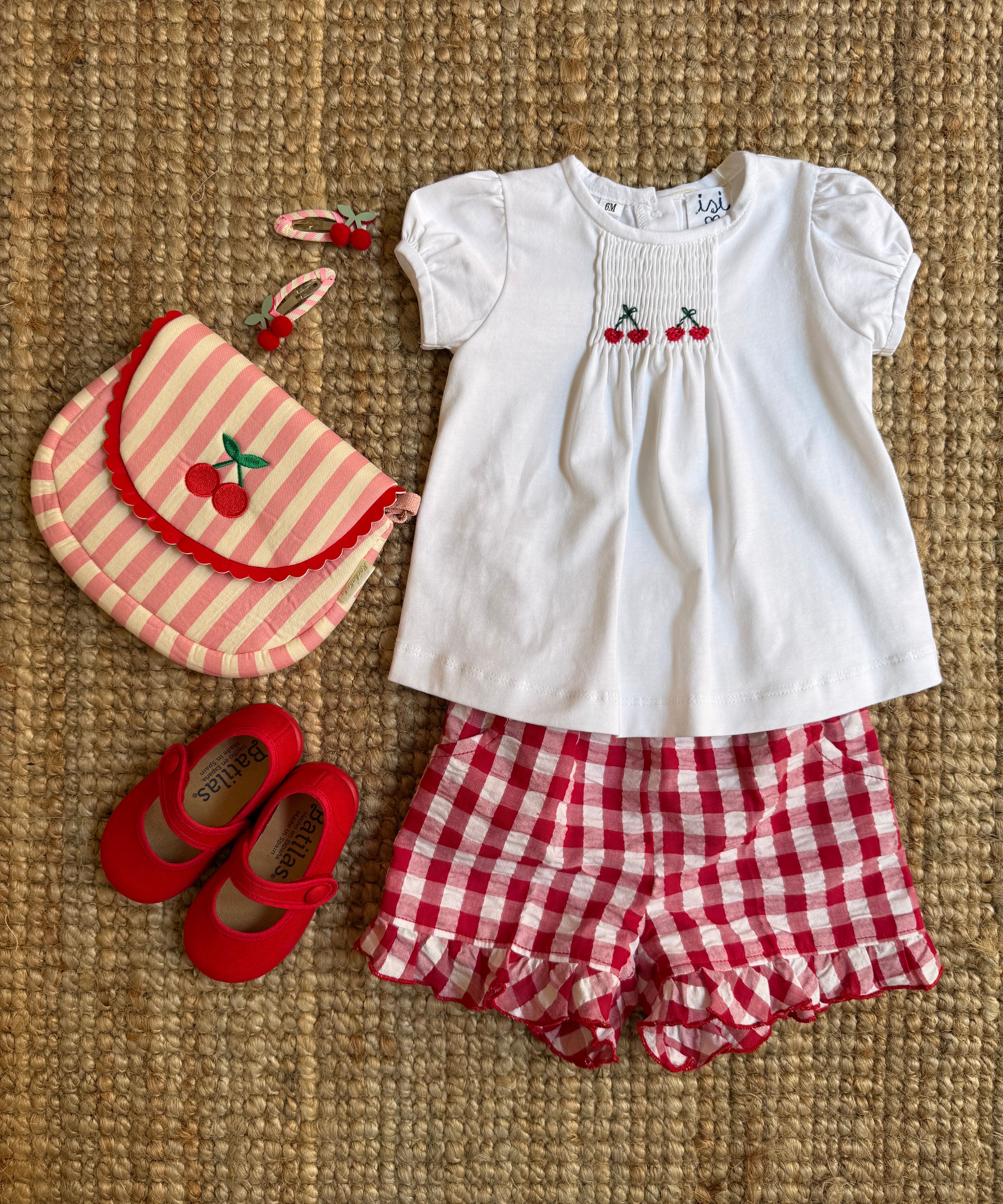 T-shirt in jersey dettaglio punto smock ricamo ciliegie Malvi & Co S26I116CAJJ