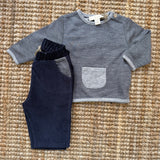 Completo spezzato newborn blu e grigio righine Tiny Soul TS707 TS706