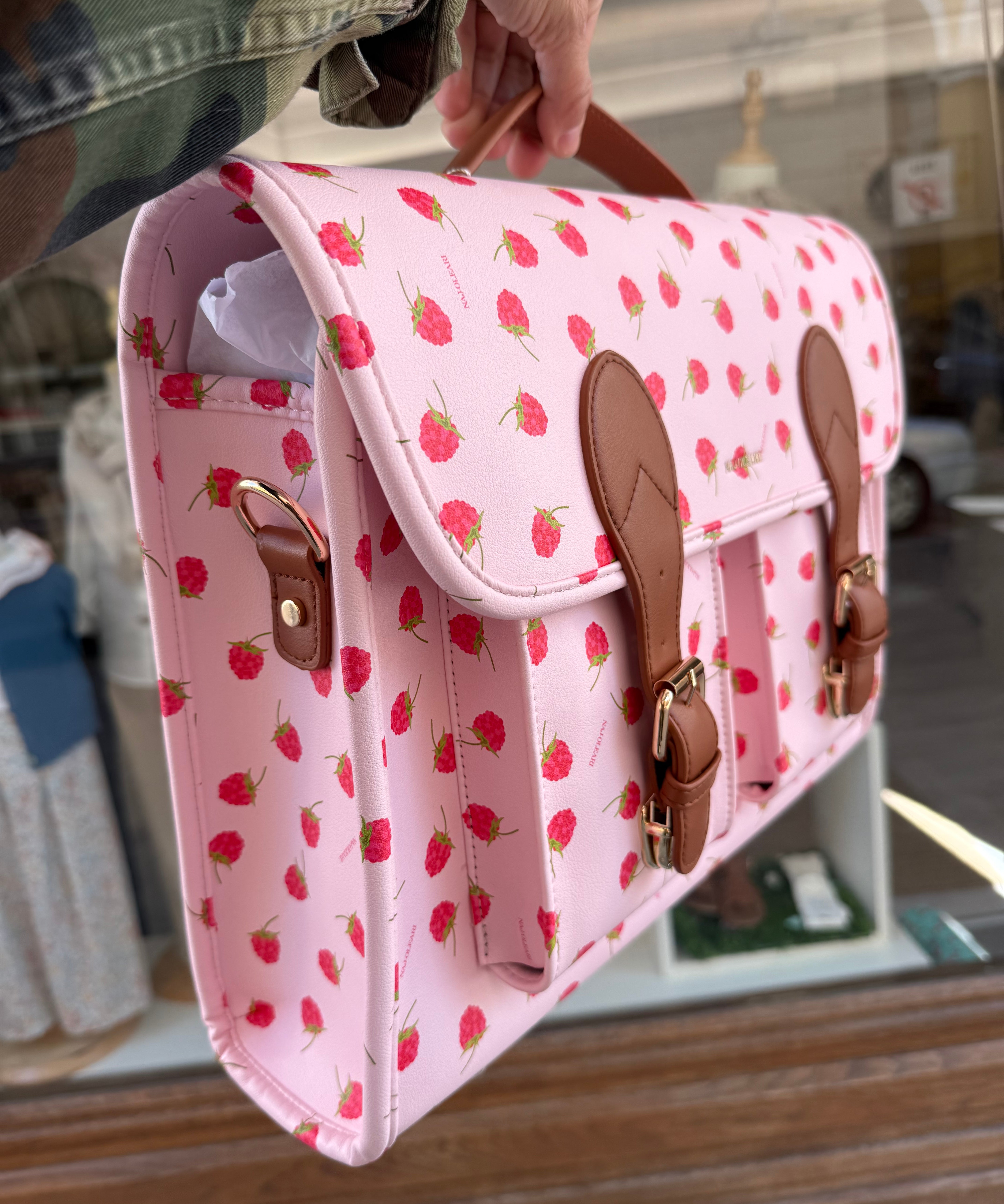 Borsa cartella grande con tracolla rosa con lamponi Naj-Oleari