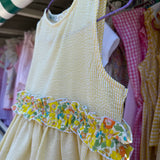 Abito LAB righina giallo e bianco con frill fiorellini