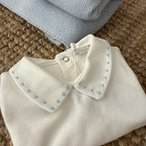 Body newborn colletto a punta ricamo azzurro DK120 DrKid