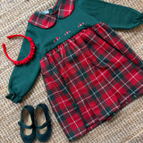 Abito LAB corpetto in felpa ricamato a mano con colletto e gonna tartan