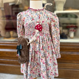 Abito Lola fantasia fiori con ricamo smock 37011 Kidiwi