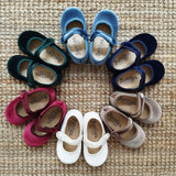 Scarpe ballerine in velluto blu con bottone 17351