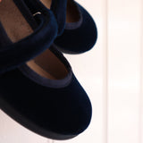 Blue Velvet Ballet Flats with Strap 11351