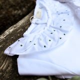 Body bianco con colletto ricamato pois verde BG203G