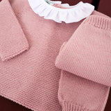 Completo spezzato newborn rosa colletto frill Mi Lucero x LA NUVOLA LAB I24106 + I24067