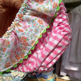 Costume LAB slip in cotone vichy fucsia e bianco con rouche fiorellini