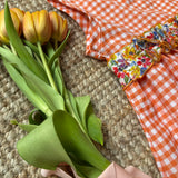 Abito LAB vichy arancio e bianco con frill fiorellini