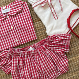 Top elasticato a mezza manica vichy rosso e bianco 524 47 Pepecè