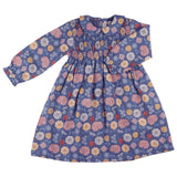 Abito fiori blu colletto rotondo e ricamo smock 25SMODWBL