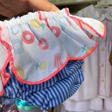 Costume LAB slip in cotone righine blu con cappe fantasia mare profilo fluo