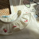 Polo LAB Gigliola latte con collo frill ricamato a mano