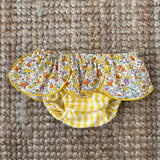 Costume LAB slip in cotone vichy giallo e bianco con cappe fiorellini