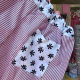 Costume boxer BO08 LAB in cotone righina rosso e bianco dettagli fiori bianco e blu