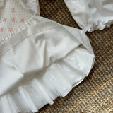 Abito battesimale newborn in twill latte ricamo punto smock rosa F25I130VEZL