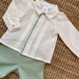 Completo newborn misto lino camicia coreana latte e bermuda menta DBV25831