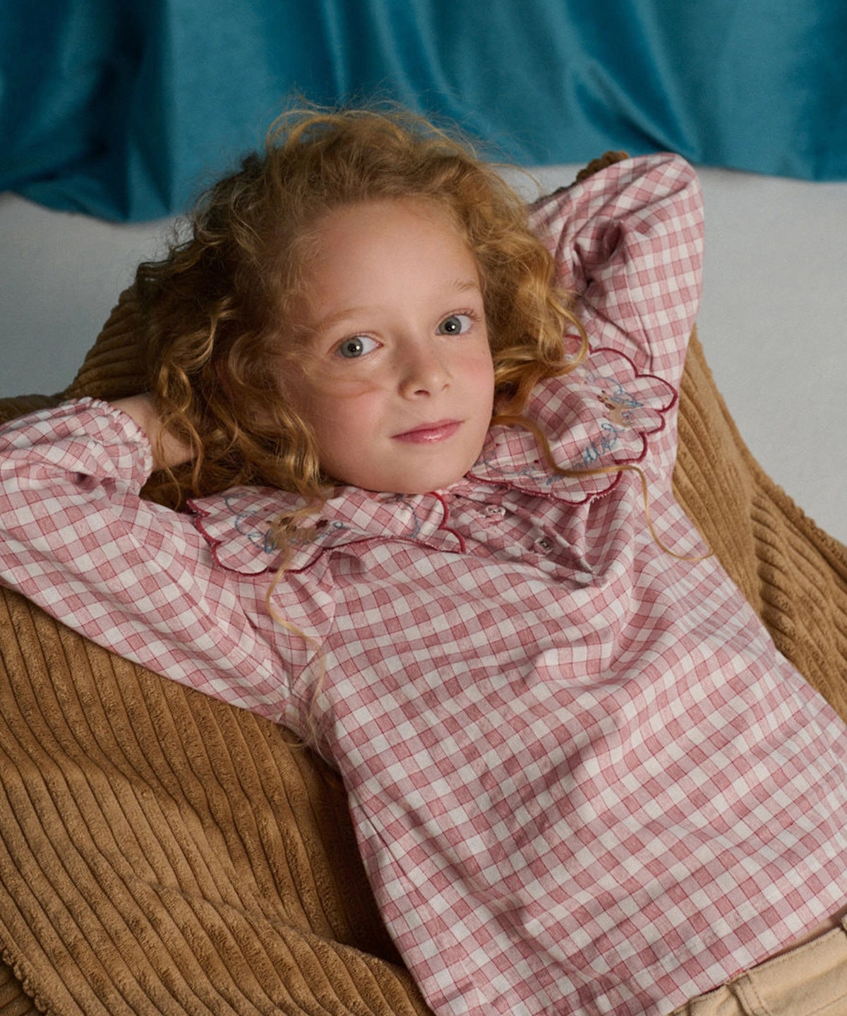 Camicetta quadretto rosa collo ricamato Gingersnaps GBL1751
