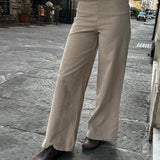 Pantalone LAB donna velluto microcostine a palazzo sabbia con serpentina latte