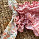 Costume LAB slip in cotone vichy rosa e bianco con fiocchi nodo fiorellini