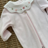 Tutina in ciniglia rosa collo petalo in piquet ricamato PQ50 BabyGi