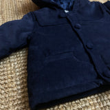 Newborn coat with hood navy blue velvet micro ribs DBI241209