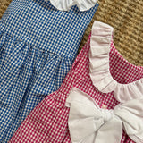 Abito vichy fucsia e bianco con collo frill Mariella Ferrari AT931