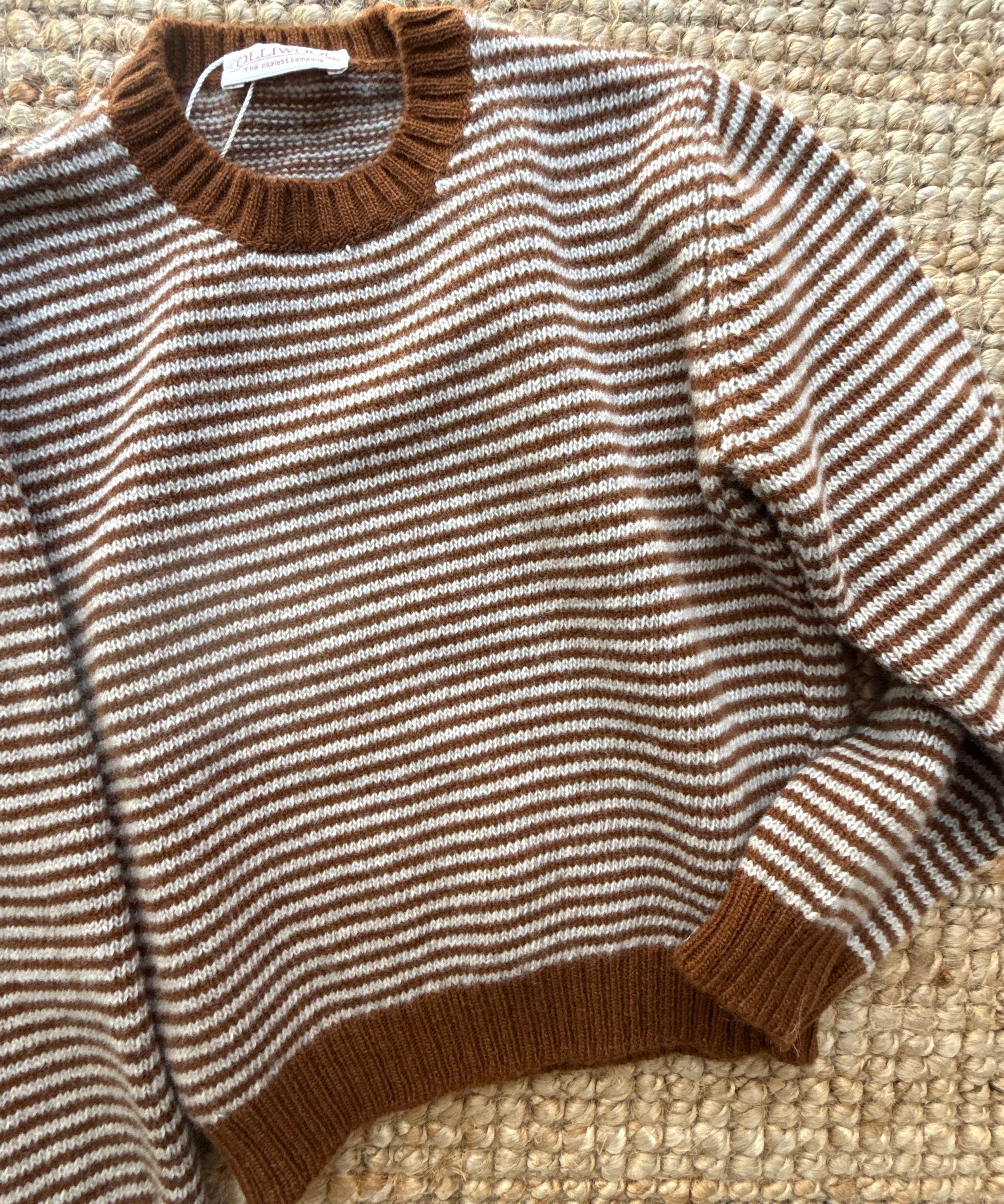 Maglione in lana merinos righe grigio e marrone Olliwool OWR