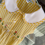 Abito LAB vichy giallo e bianco con fiorellini ricamati a mano