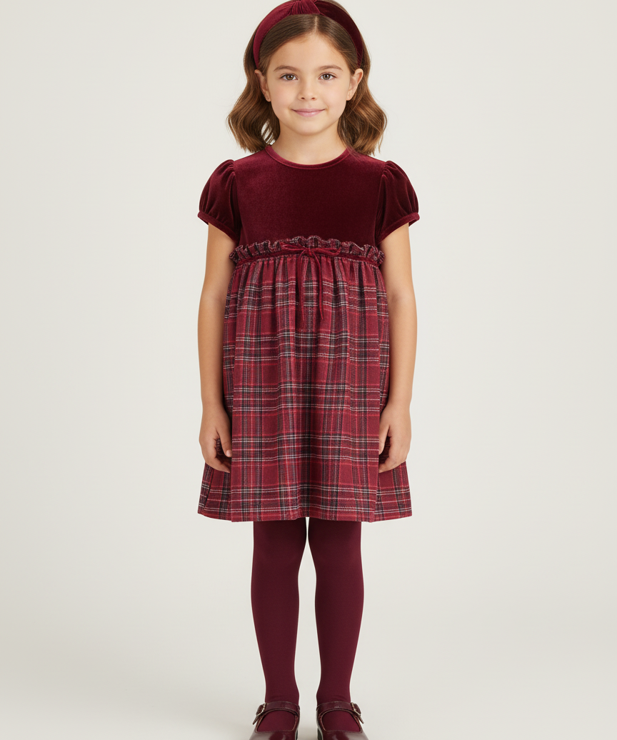 Abito velluto e tartan B9732 Tartaleta