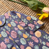 Abito fiori blu colletto rotondo e ricamo smock Pigeon 25SMODWBL
