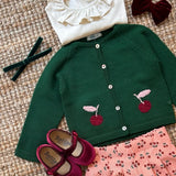 Cardigan verde scuro con ricamo a mano ciliegie Mi Lucero x LA NUVOLA LAB I24064