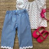 Pantalone pinocchietto Sandra LAB vichy bianco e blu con maxi serpentina