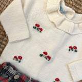 Maglioncino colletto frill latte con funghetti ricamati Mi Lucero x LA NUVOLA LAB I25271