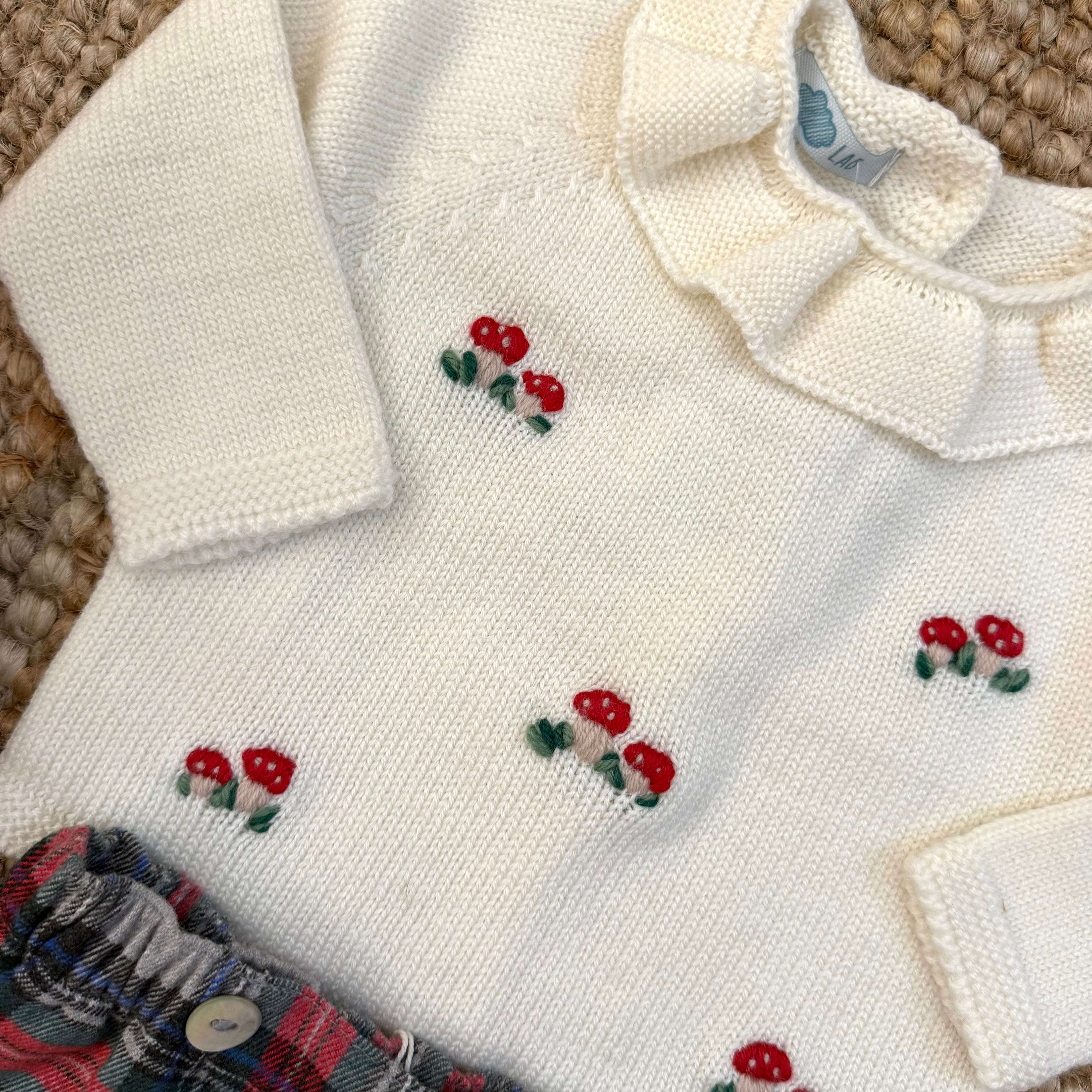 Maglioncino colletto frill latte con funghetti ricamati Mi Lucero x LA NUVOLA LAB 25271