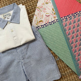 Completo polo in jersey bermuda righe goffrate bianco e blu Malvi & Co S26B204CAJJ S26B210PNRR