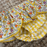 Costume LAB slip in cotone vichy giallo e bianco con cappe fiorellini