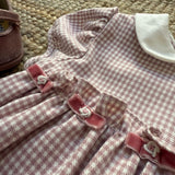 Abito in flanella vichy con fiocchi velluto e roselline Isi F25I113VENC
