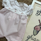 Pagliaccetto in jersey a righe goffrate rosa e bianco con ricamo Malvi & Co S26N159TURR